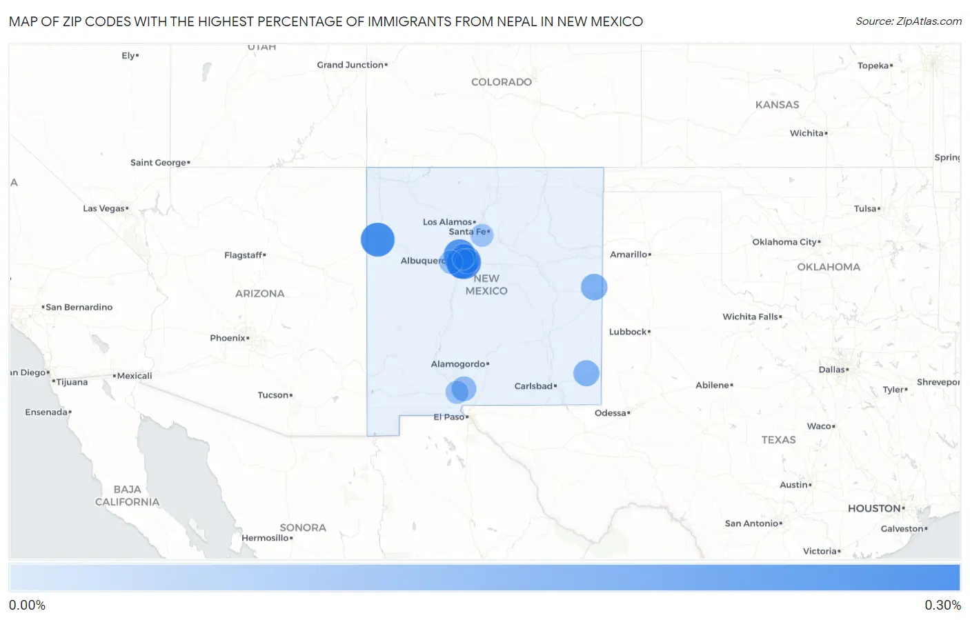 Zip Codes with the Highest Percentage of Immigrants from Nepal in New Mexico Map