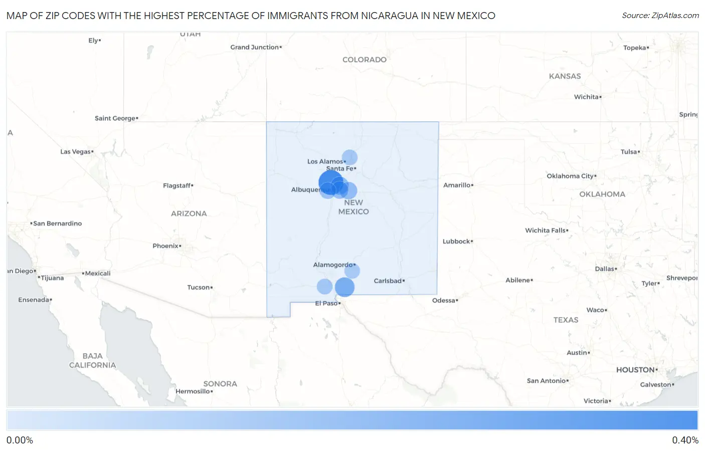 Zip Codes with the Highest Percentage of Immigrants from Nicaragua in New Mexico Map