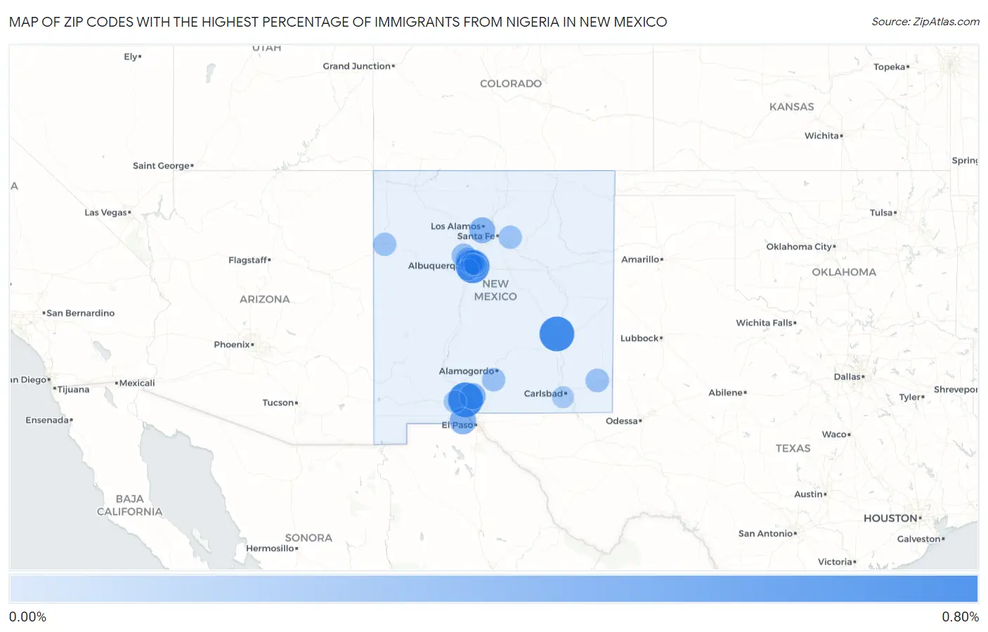 Zip Codes with the Highest Percentage of Immigrants from Nigeria in New Mexico Map