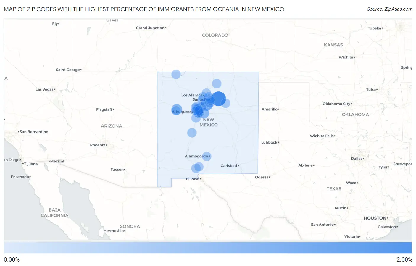 Zip Codes with the Highest Percentage of Immigrants from Oceania in New Mexico Map