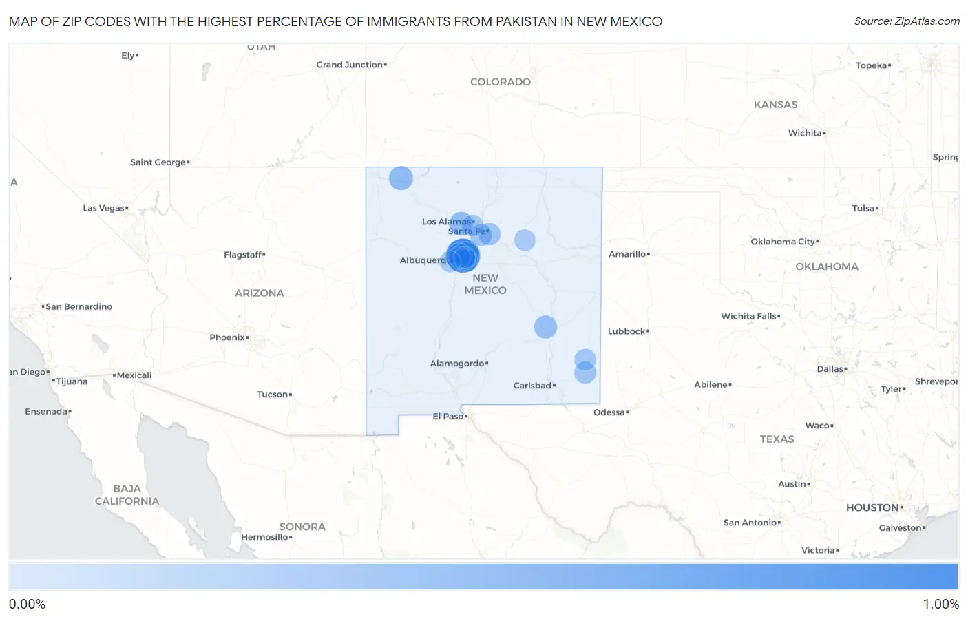 Zip Codes with the Highest Percentage of Immigrants from Pakistan in New Mexico Map