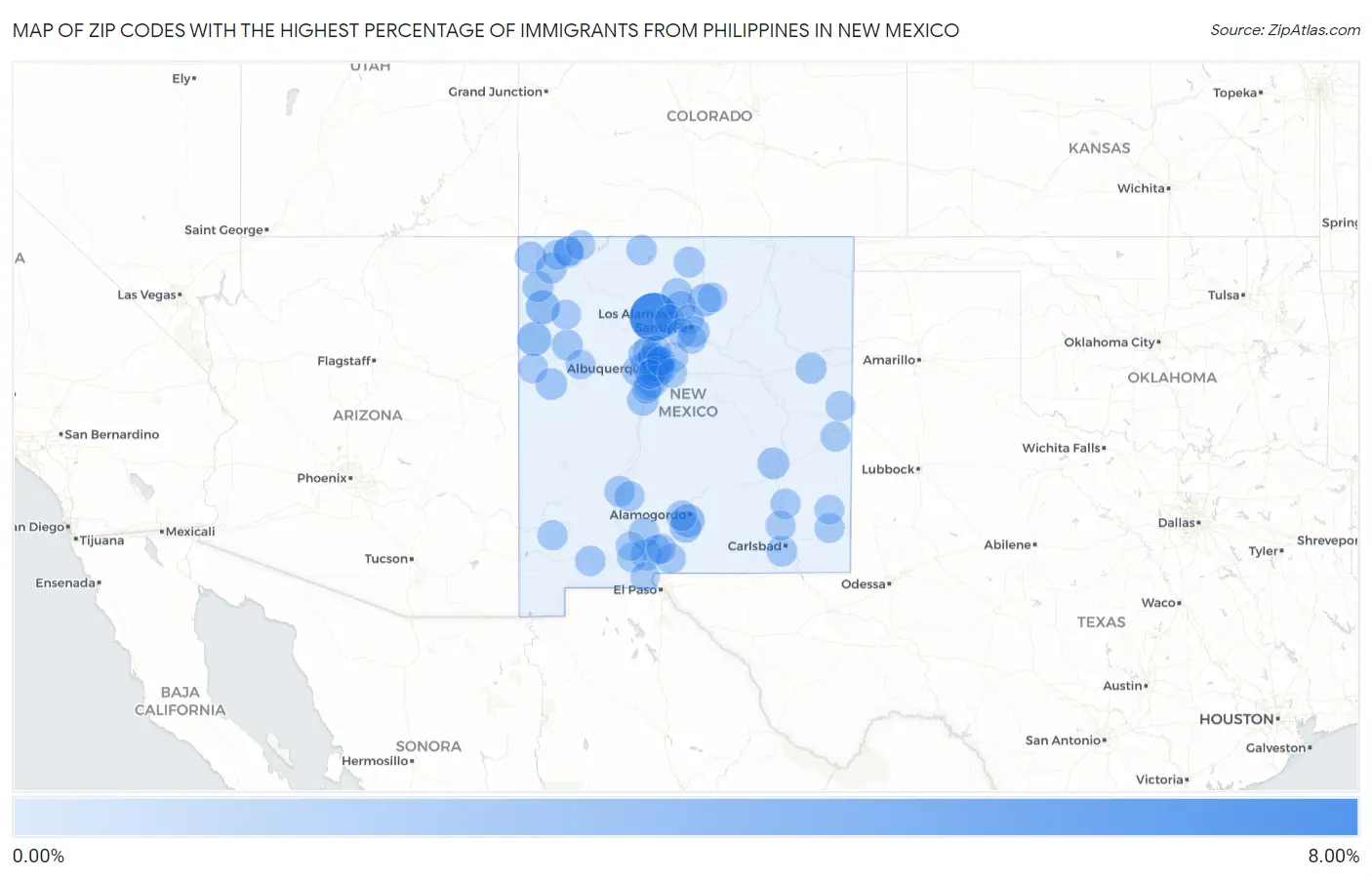 Zip Codes with the Highest Percentage of Immigrants from Philippines in New Mexico Map