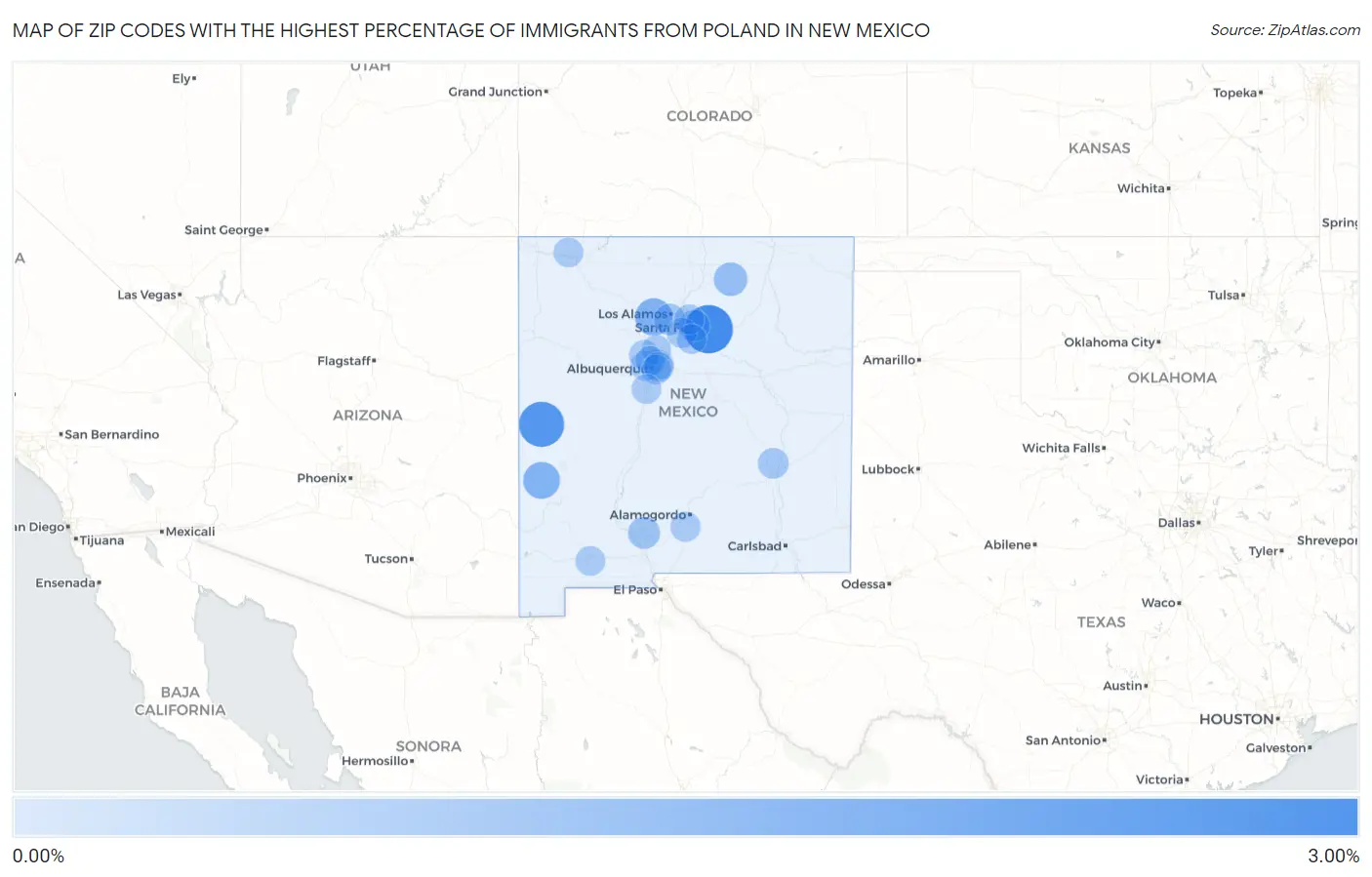 Zip Codes with the Highest Percentage of Immigrants from Poland in New Mexico Map