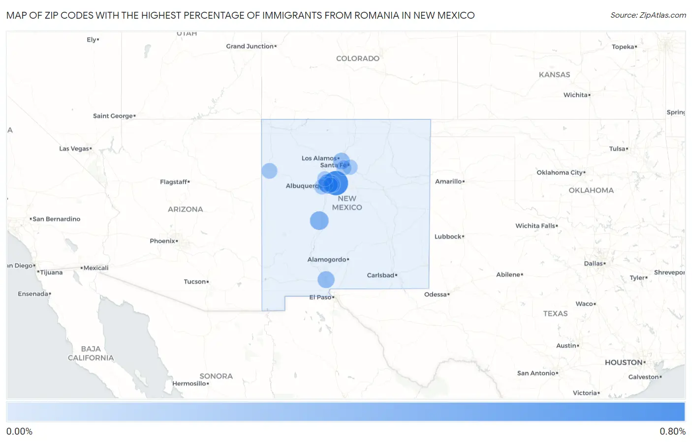 Zip Codes with the Highest Percentage of Immigrants from Romania in New Mexico Map