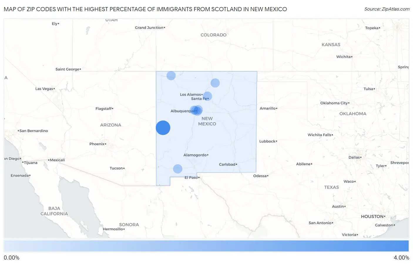 Zip Codes with the Highest Percentage of Immigrants from Scotland in New Mexico Map