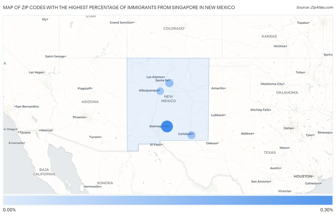 Zip Codes with the Highest Percentage of Immigrants from Singapore in New Mexico Map