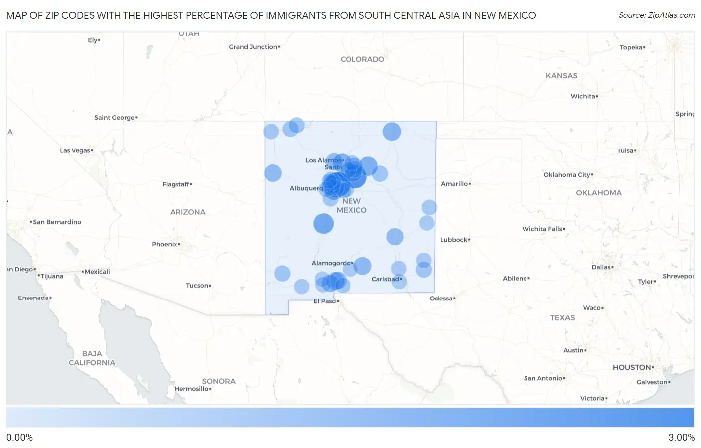 Zip Codes with the Highest Percentage of Immigrants from South Central Asia in New Mexico Map