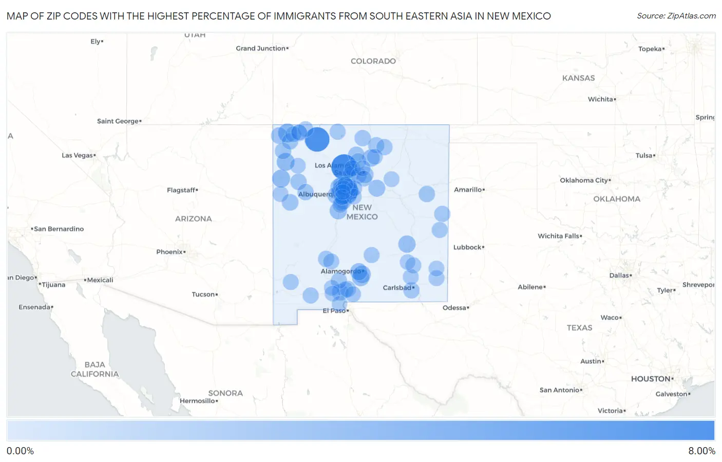 Zip Codes with the Highest Percentage of Immigrants from South Eastern Asia in New Mexico Map