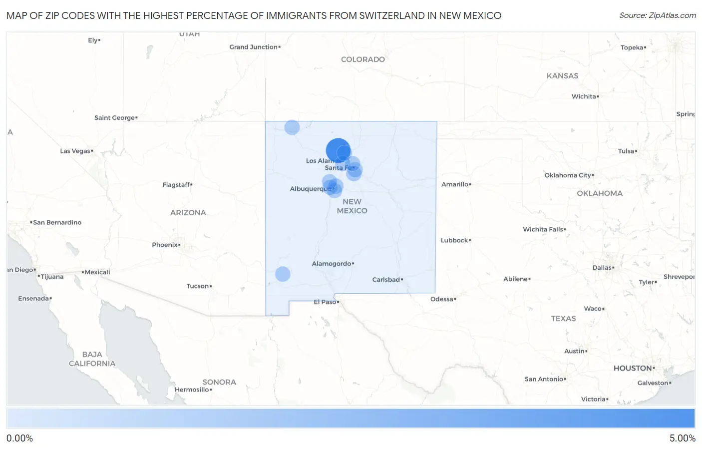 Zip Codes with the Highest Percentage of Immigrants from Switzerland in New Mexico Map