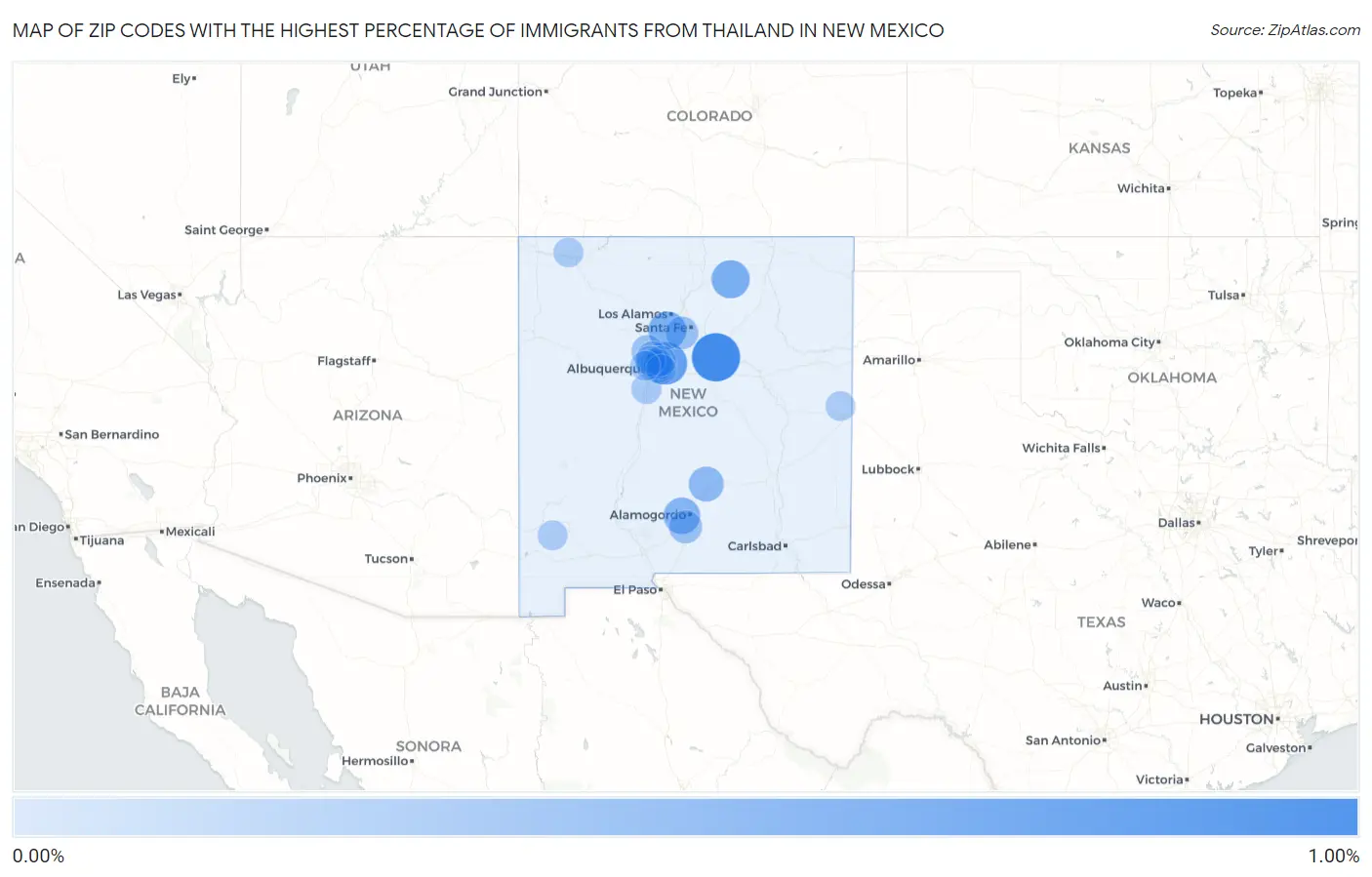 Zip Codes with the Highest Percentage of Immigrants from Thailand in New Mexico Map