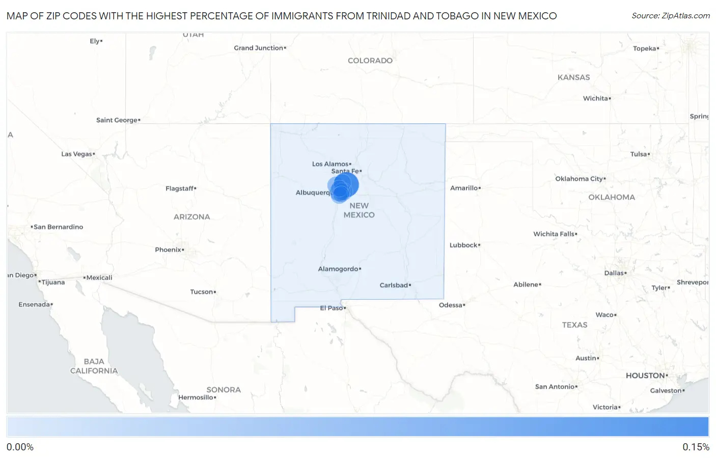 Zip Codes with the Highest Percentage of Immigrants from Trinidad and Tobago in New Mexico Map