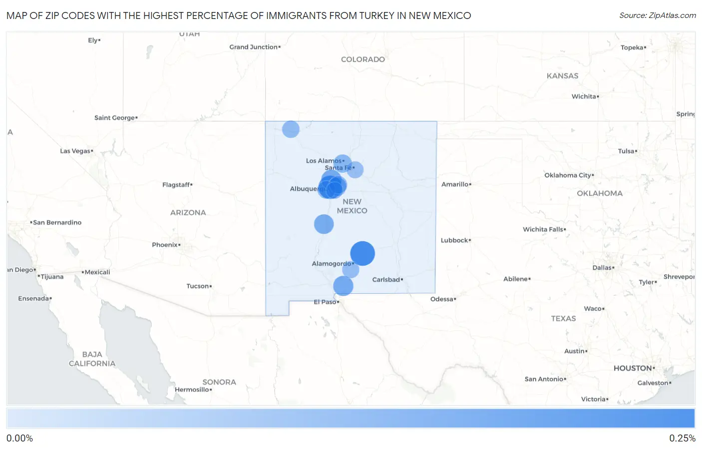 Zip Codes with the Highest Percentage of Immigrants from Turkey in New Mexico Map