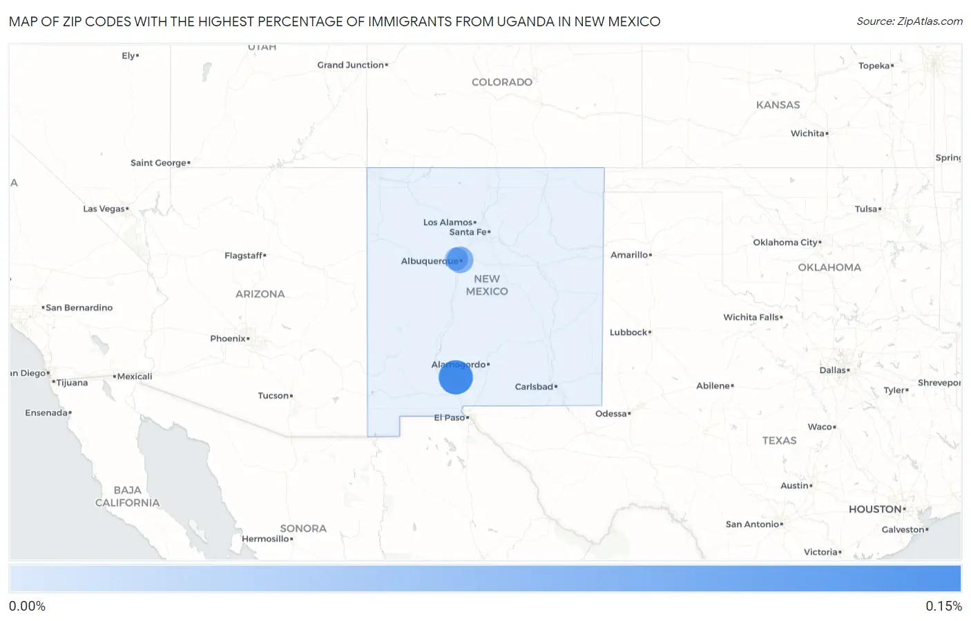 Zip Codes with the Highest Percentage of Immigrants from Uganda in New Mexico Map