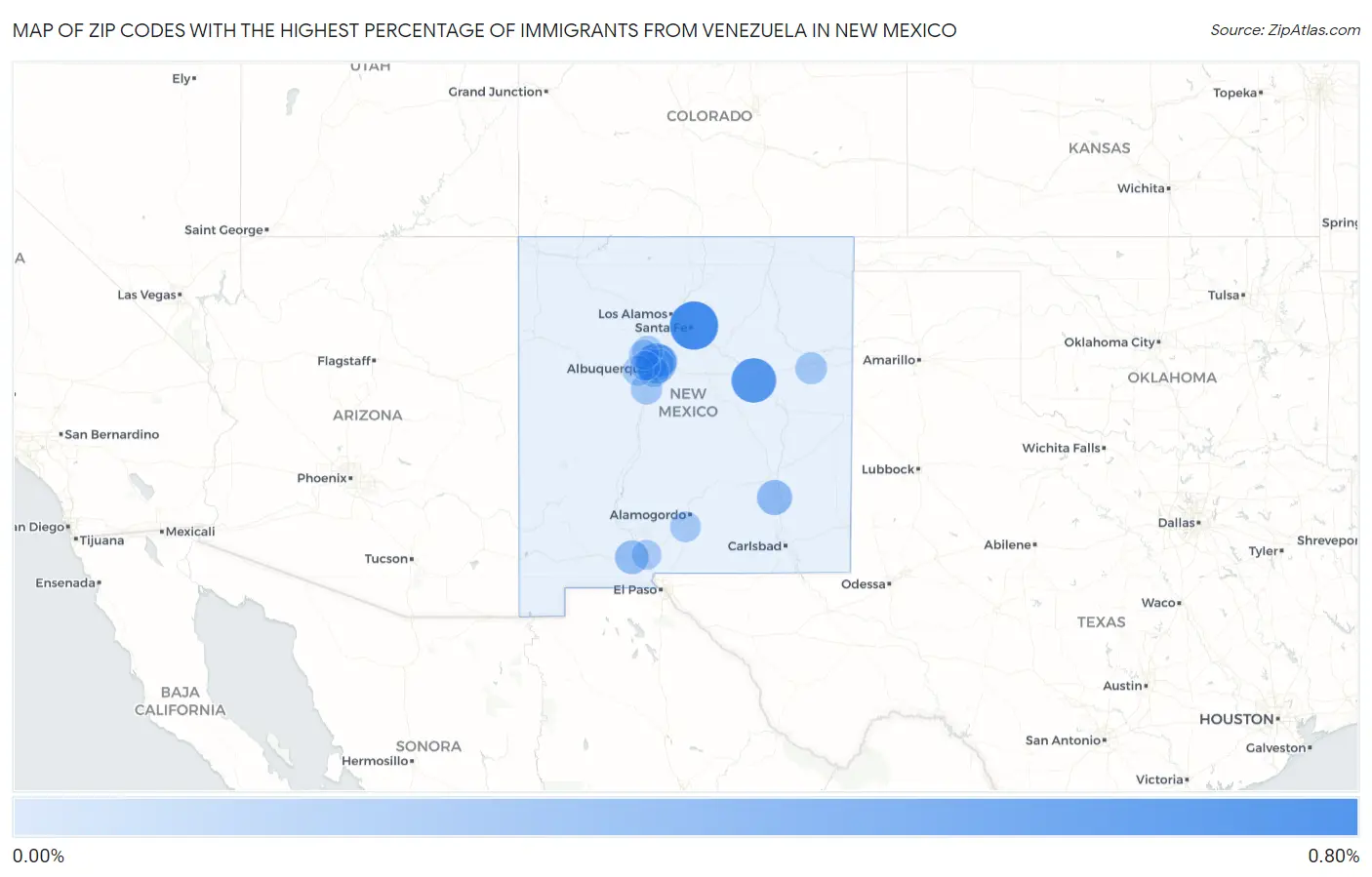 Zip Codes with the Highest Percentage of Immigrants from Venezuela in New Mexico Map