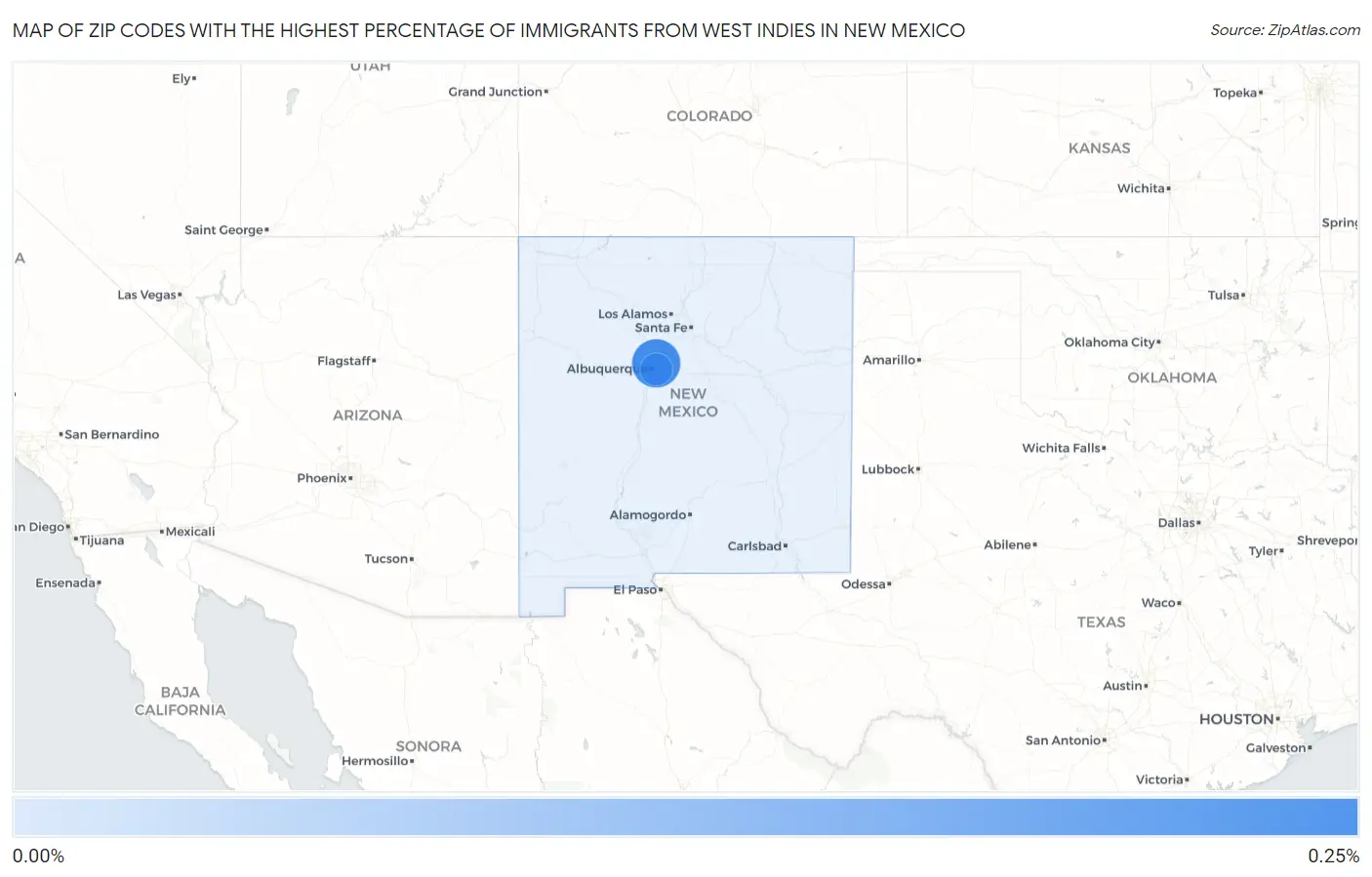 Zip Codes with the Highest Percentage of Immigrants from West Indies in New Mexico Map