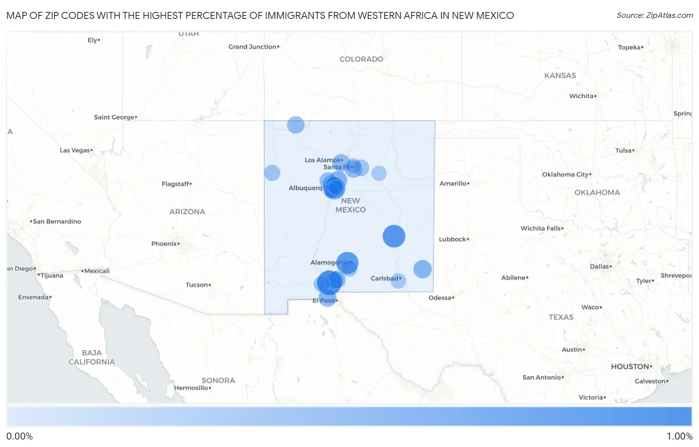 Zip Codes with the Highest Percentage of Immigrants from Western Africa in New Mexico Map