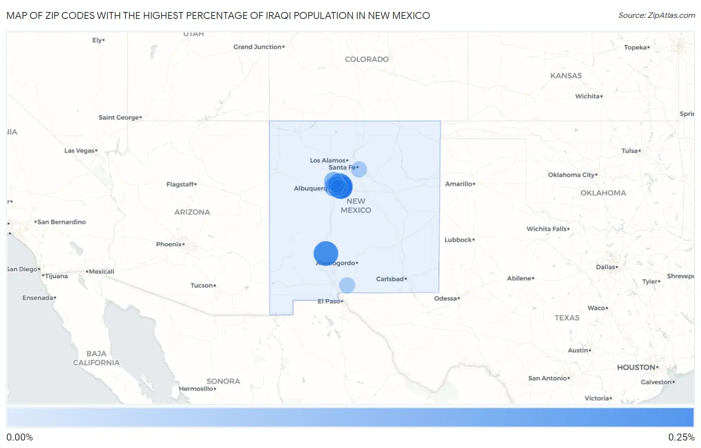 Zip Codes with the Highest Percentage of Iraqi Population in New Mexico Map