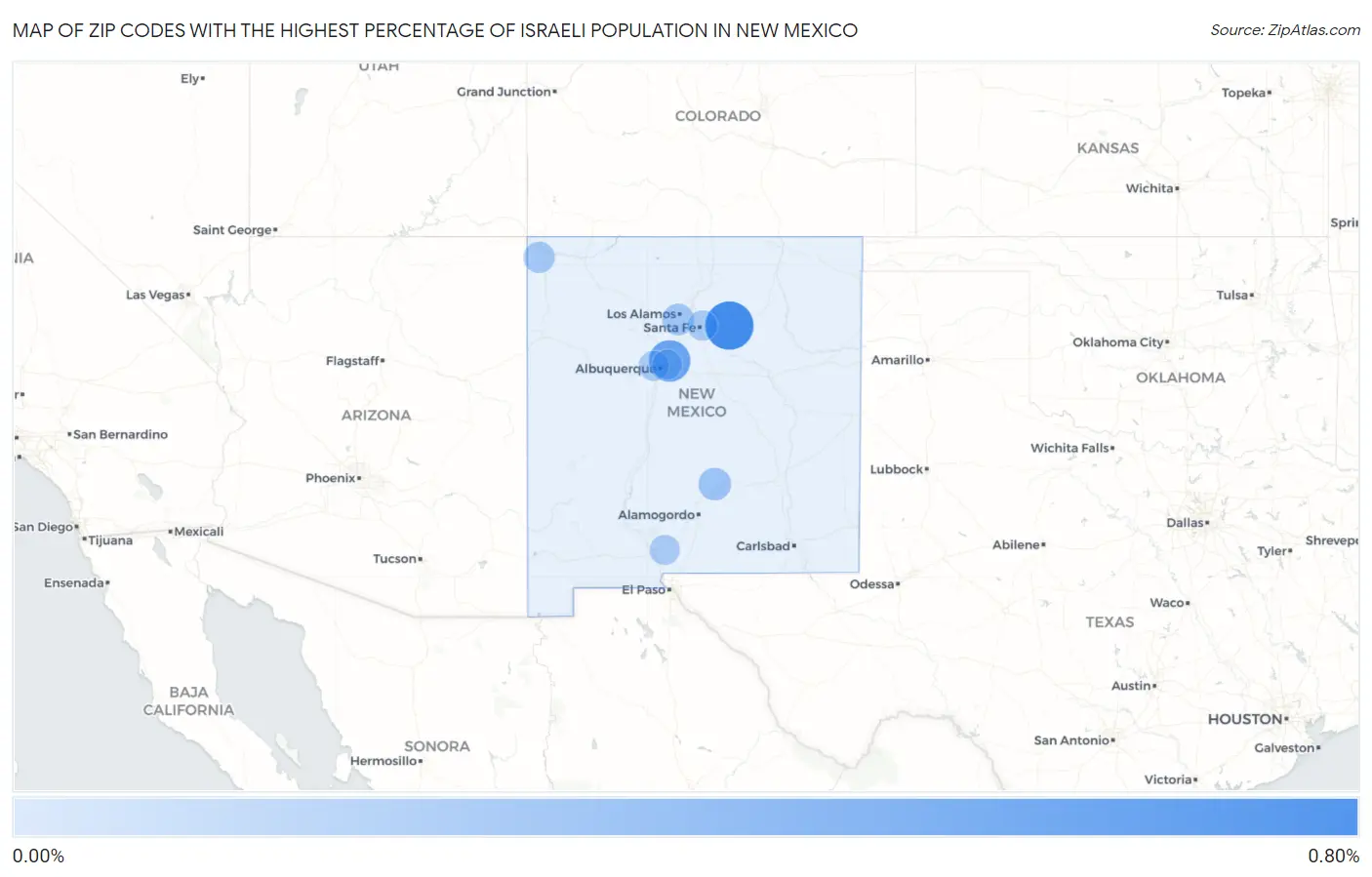 Zip Codes with the Highest Percentage of Israeli Population in New Mexico Map