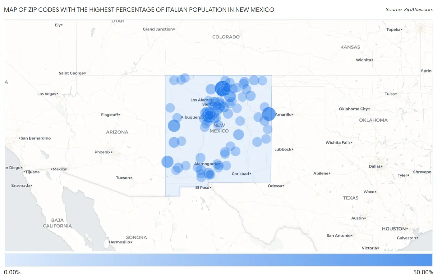 Zip Codes with the Highest Percentage of Italian Population in New Mexico Map