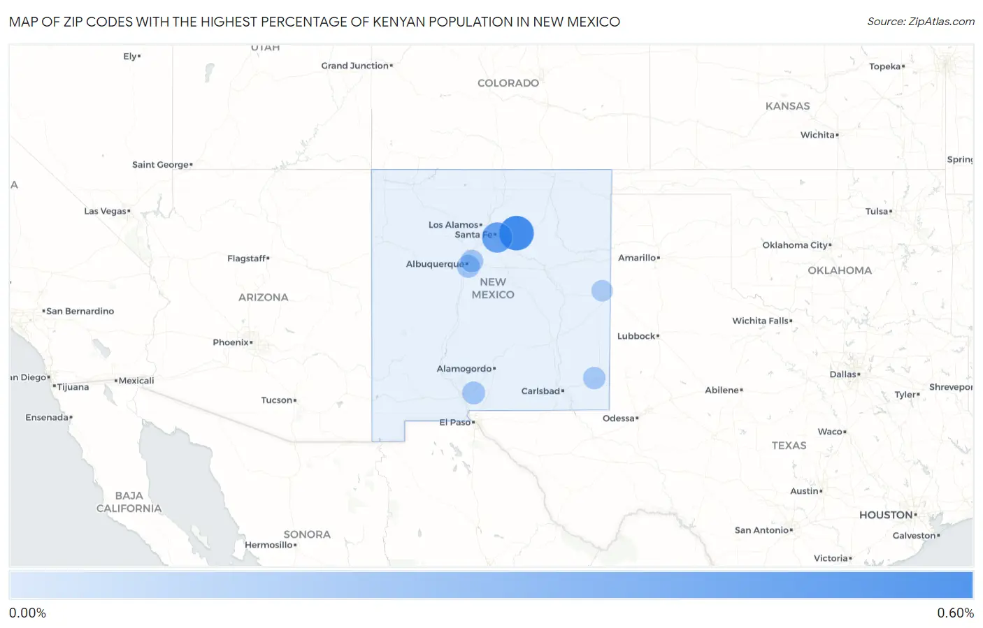 Zip Codes with the Highest Percentage of Kenyan Population in New Mexico Map
