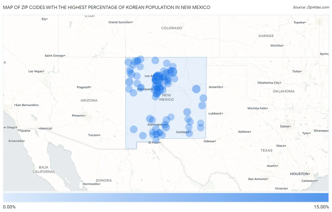 Zip Codes with the Highest Percentage of Korean Population in New Mexico Map