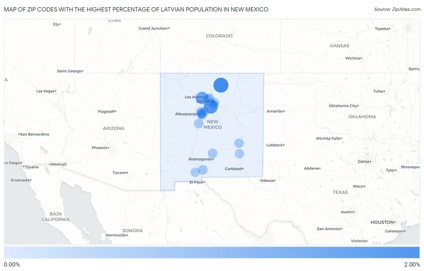 Zip Codes with the Highest Percentage of Latvian Population in New Mexico Map