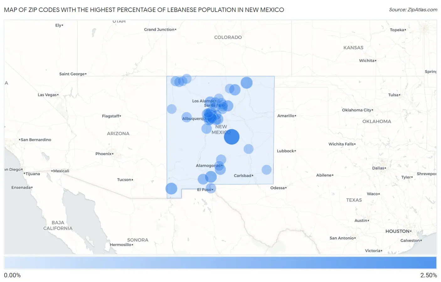 Zip Codes with the Highest Percentage of Lebanese Population in New Mexico Map