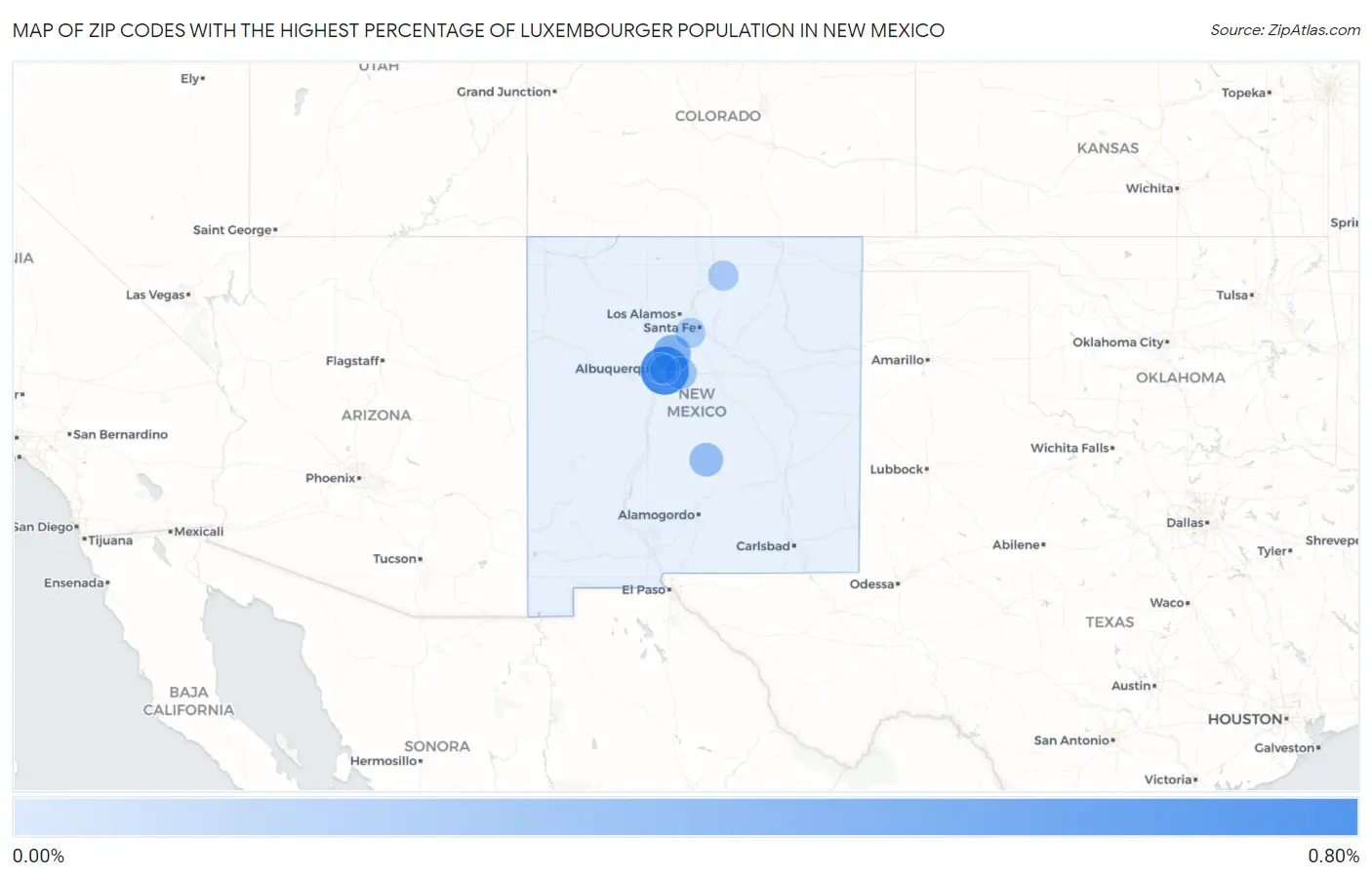 Zip Codes with the Highest Percentage of Luxembourger Population in New Mexico Map