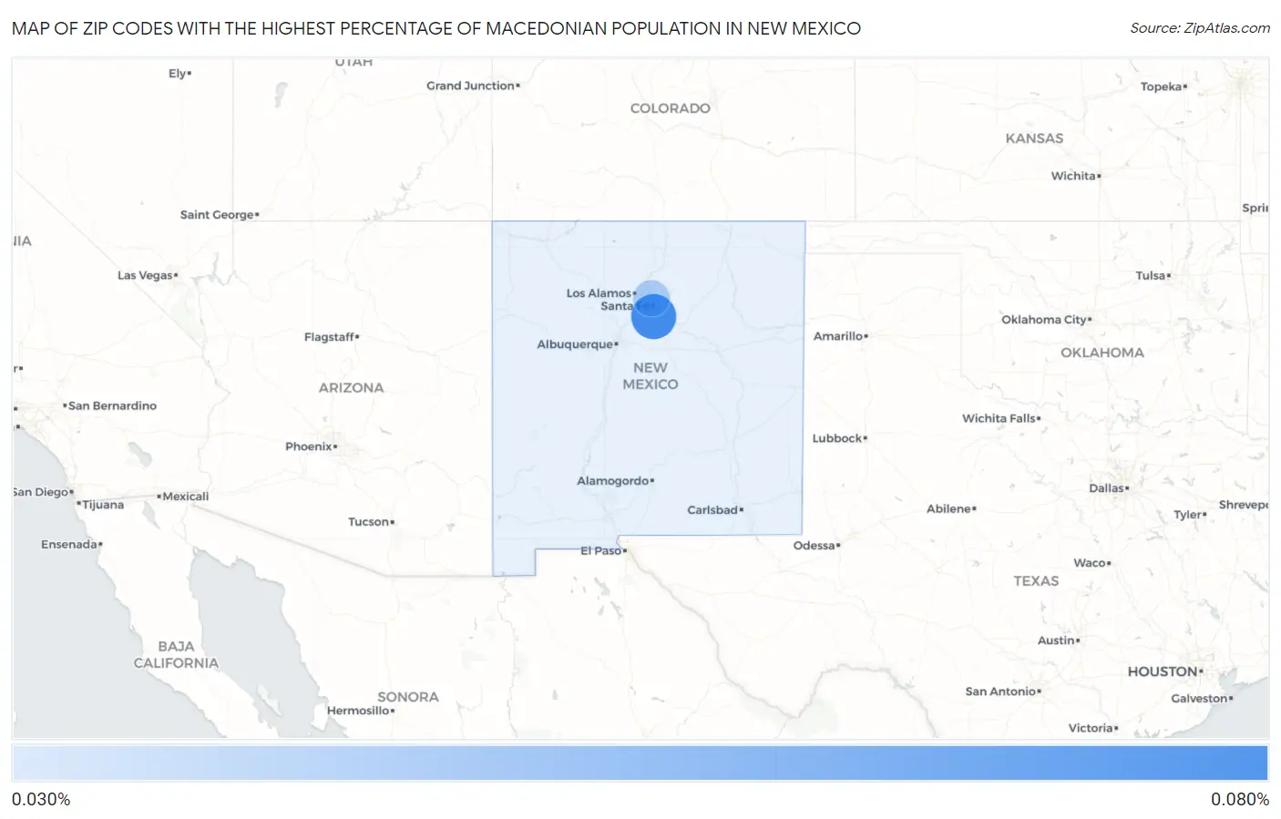 Zip Codes with the Highest Percentage of Macedonian Population in New Mexico Map