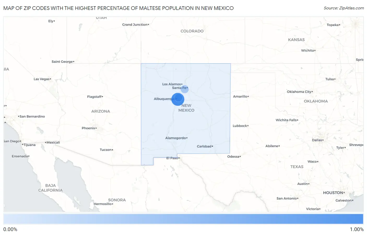 Zip Codes with the Highest Percentage of Maltese Population in New Mexico Map