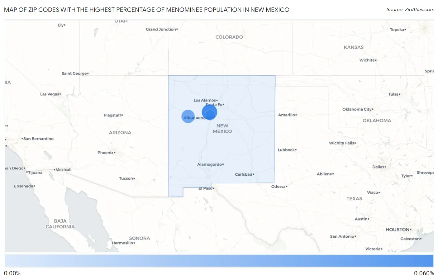 Zip Codes with the Highest Percentage of Menominee Population in New Mexico Map