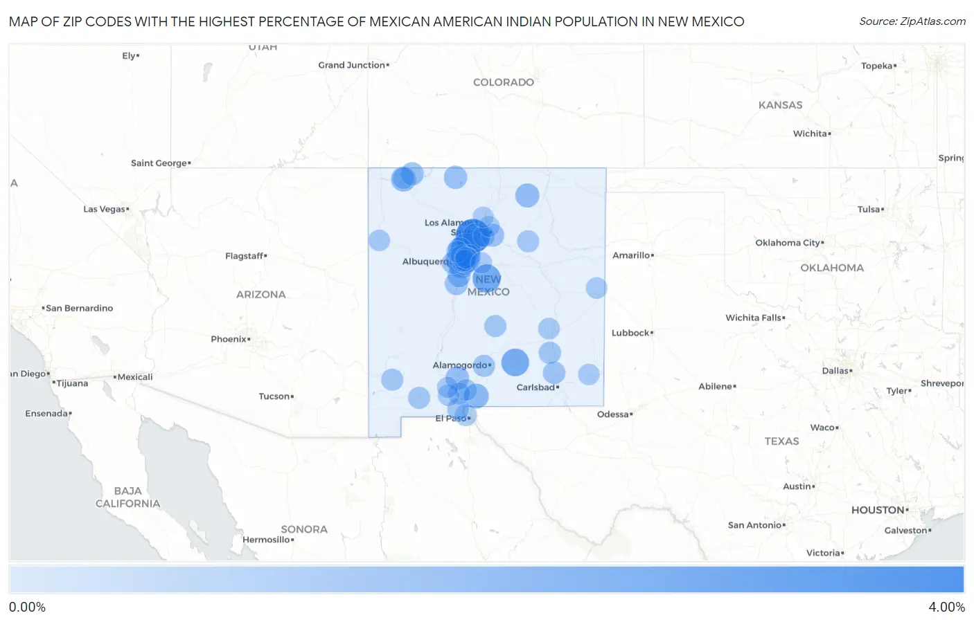 Zip Codes with the Highest Percentage of Mexican American Indian Population in New Mexico Map