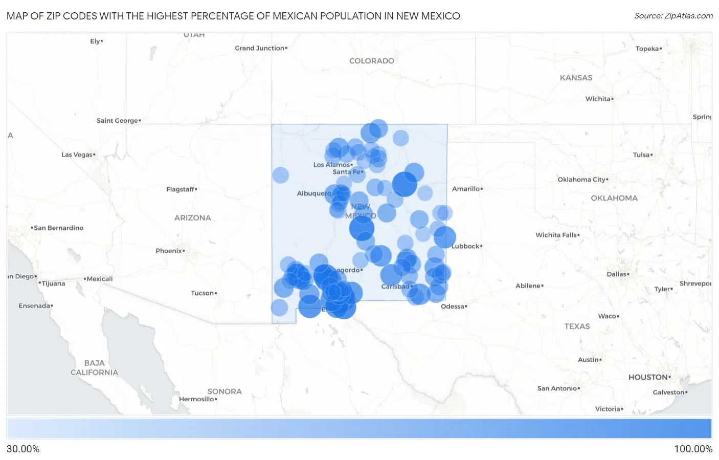 Zip Codes with the Highest Percentage of Mexican Population in New Mexico Map