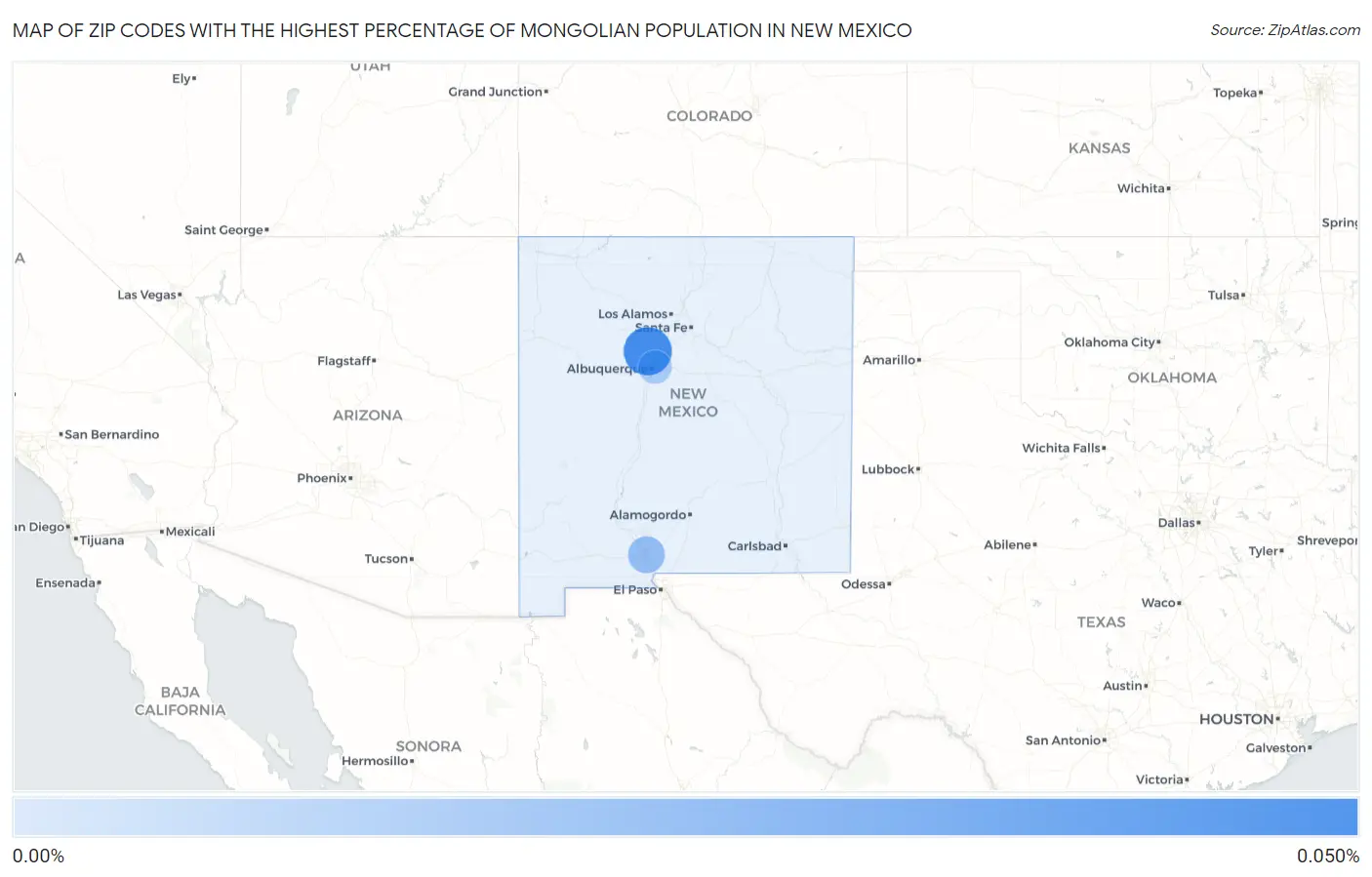 Zip Codes with the Highest Percentage of Mongolian Population in New Mexico Map