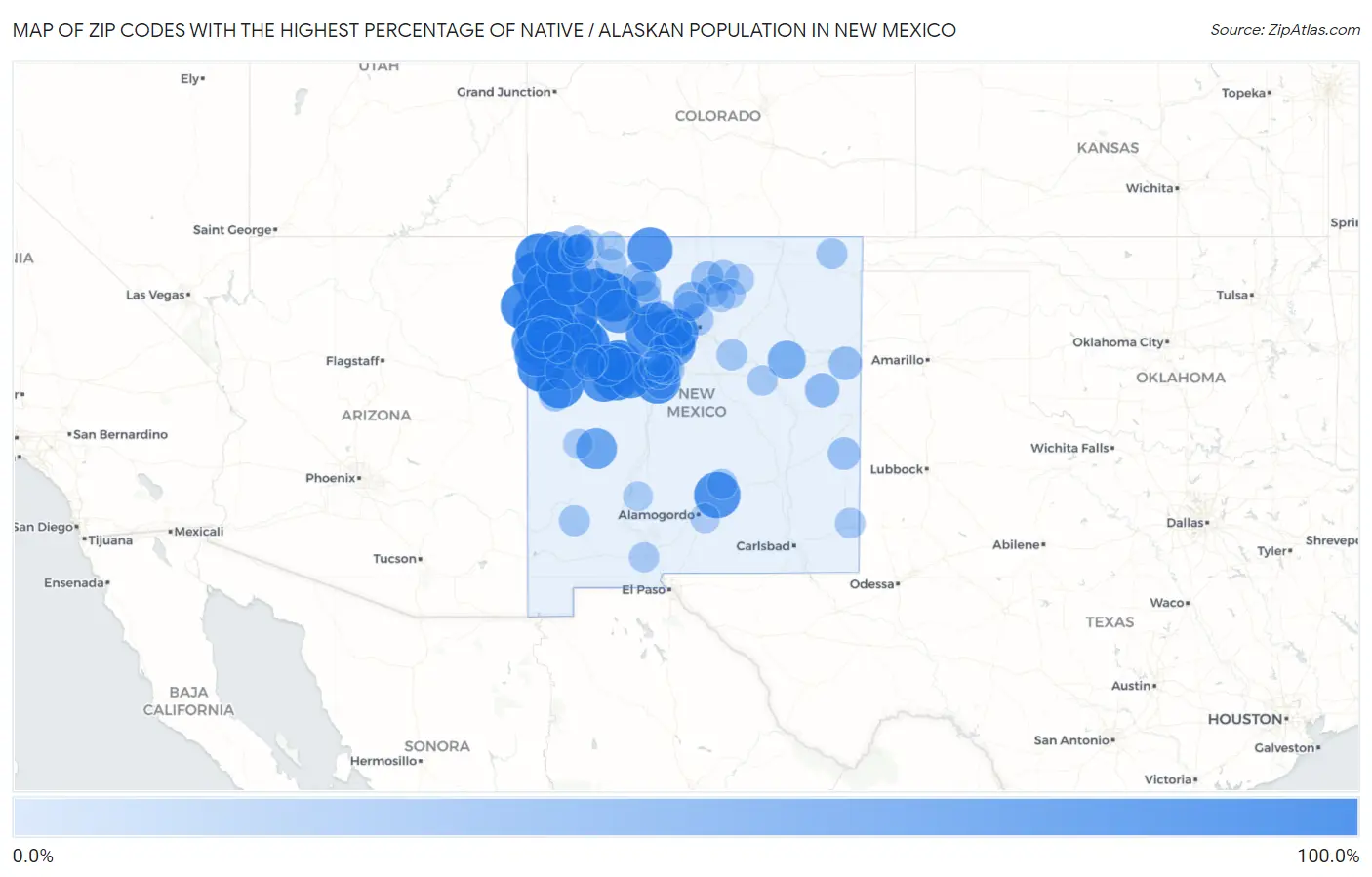 Zip Codes with the Highest Percentage of Native / Alaskan Population in New Mexico Map