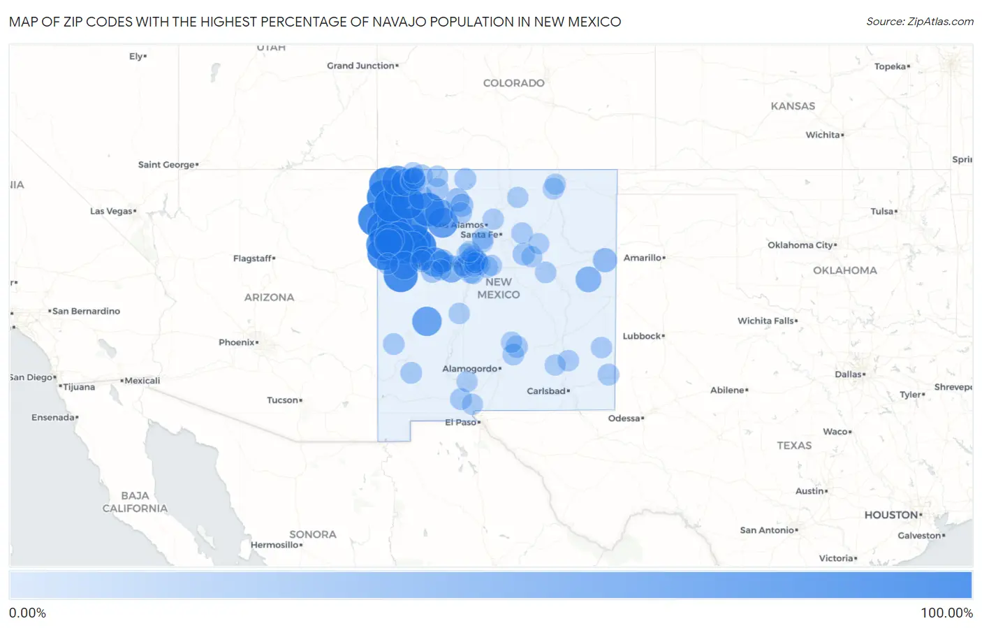 Zip Codes with the Highest Percentage of Navajo Population in New Mexico Map