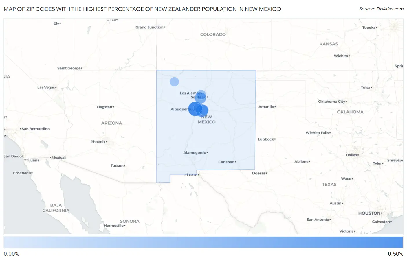 Zip Codes with the Highest Percentage of New Zealander Population in New Mexico Map