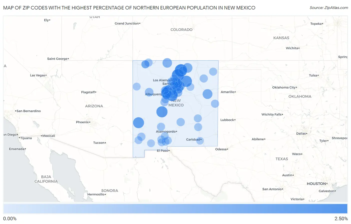 Zip Codes with the Highest Percentage of Northern European Population in New Mexico Map