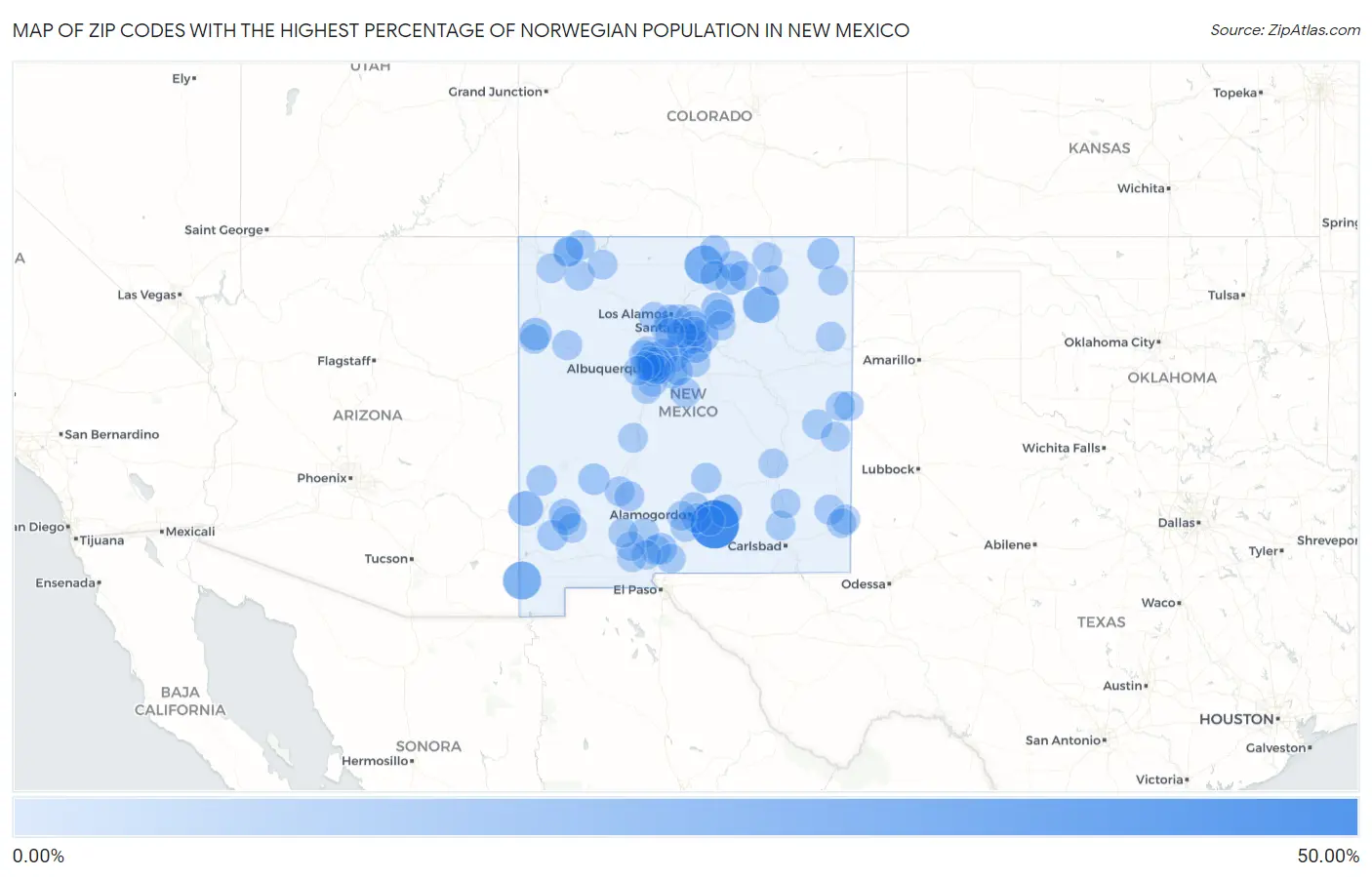 Zip Codes with the Highest Percentage of Norwegian Population in New Mexico Map
