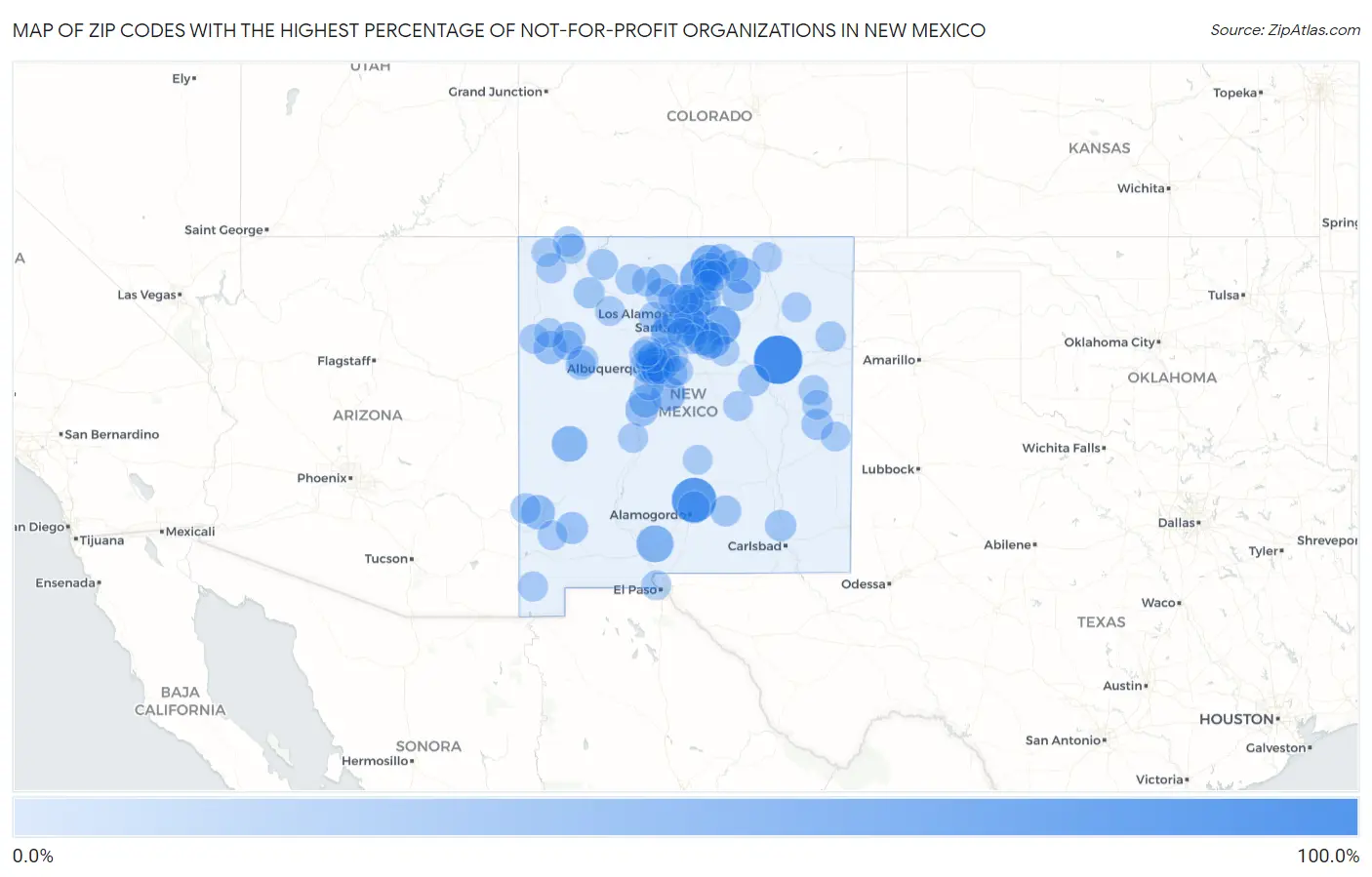 Zip Codes with the Highest Percentage of Not-for-profit Organizations in New Mexico Map