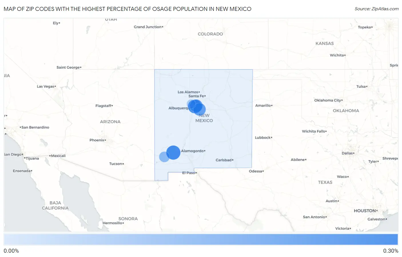Zip Codes with the Highest Percentage of Osage Population in New Mexico Map