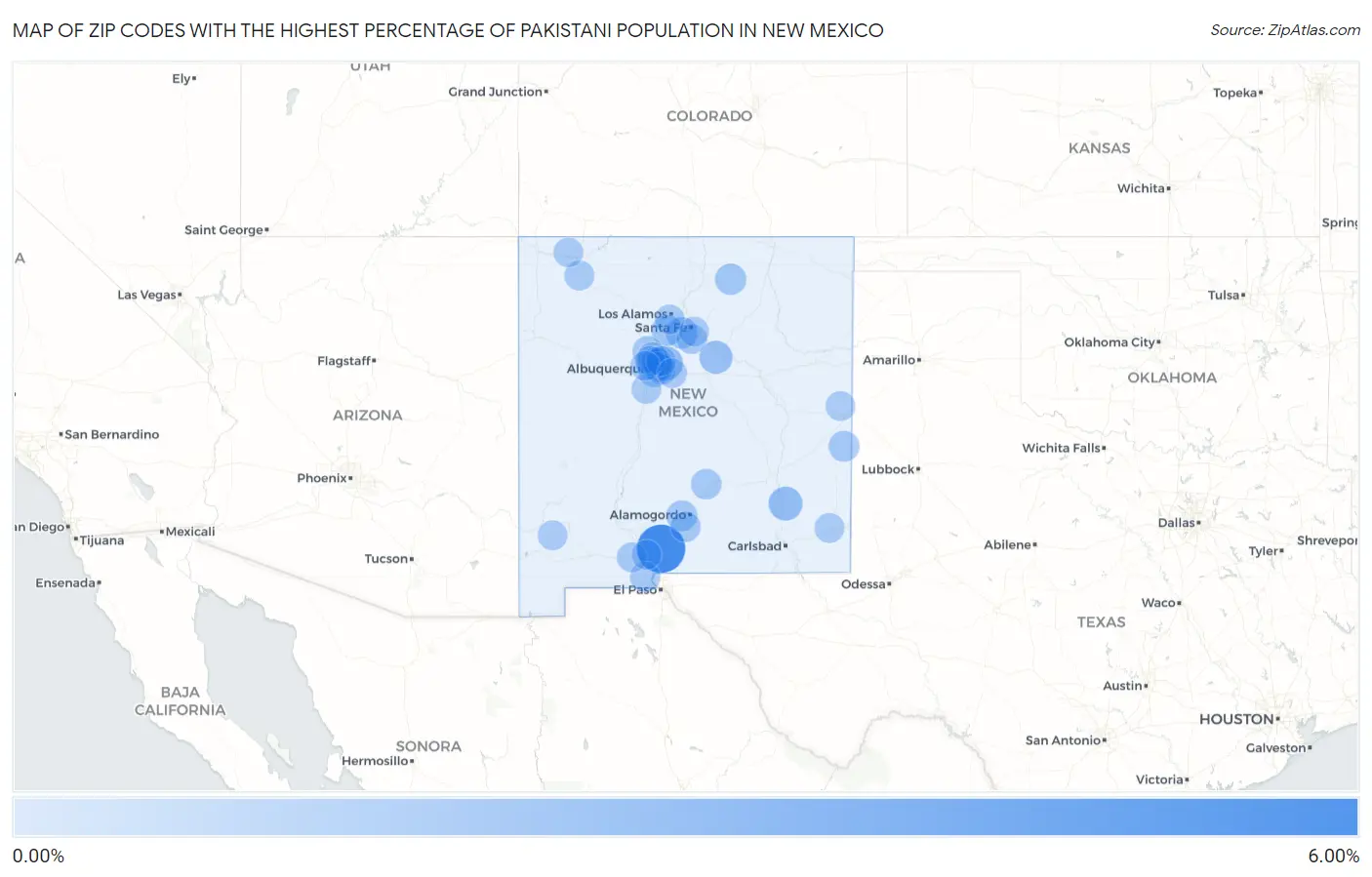 Zip Codes with the Highest Percentage of Pakistani Population in New Mexico Map