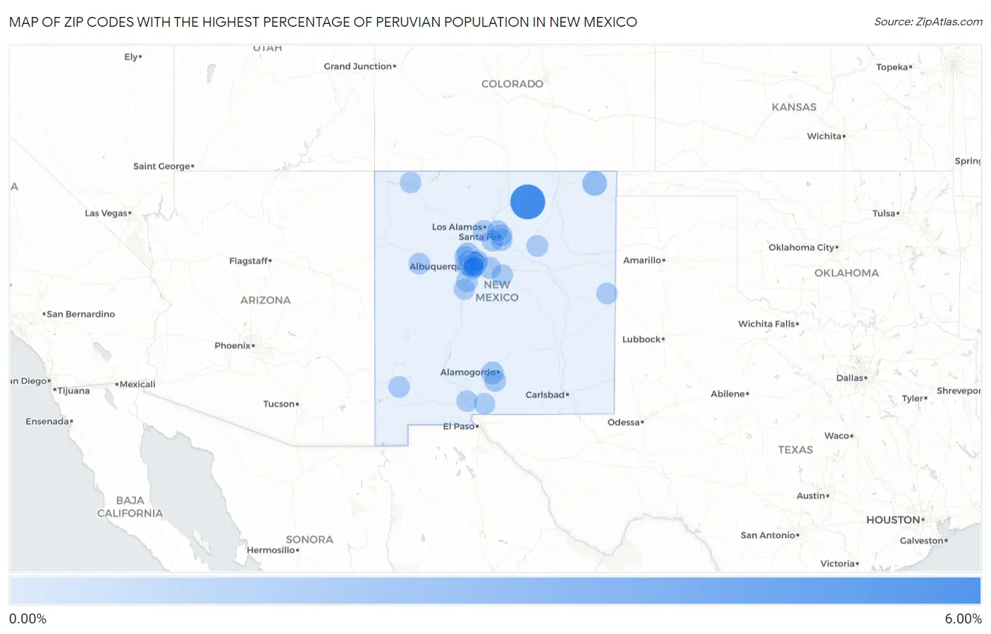 Zip Codes with the Highest Percentage of Peruvian Population in New Mexico Map