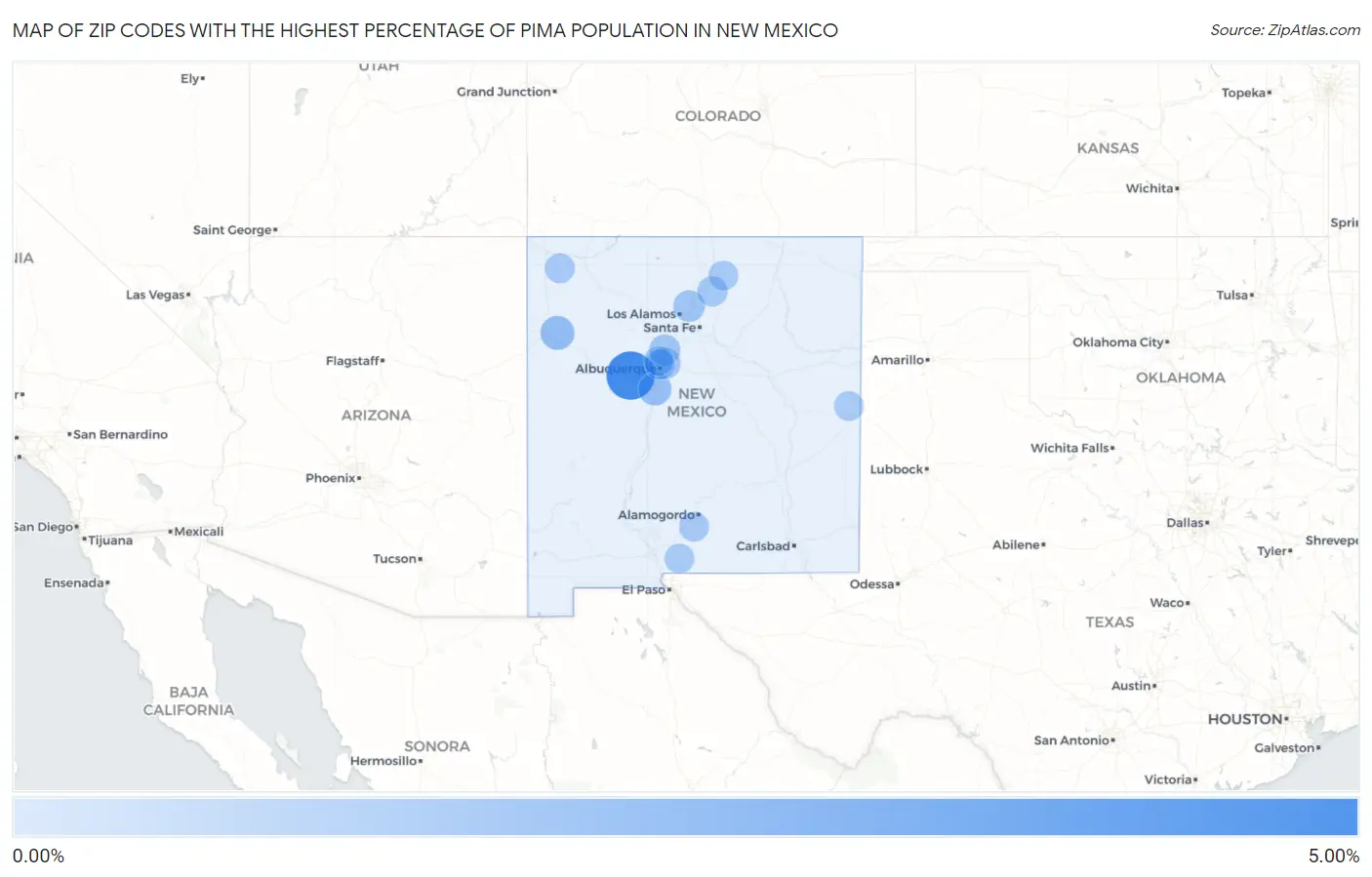 Zip Codes with the Highest Percentage of Pima Population in New Mexico Map