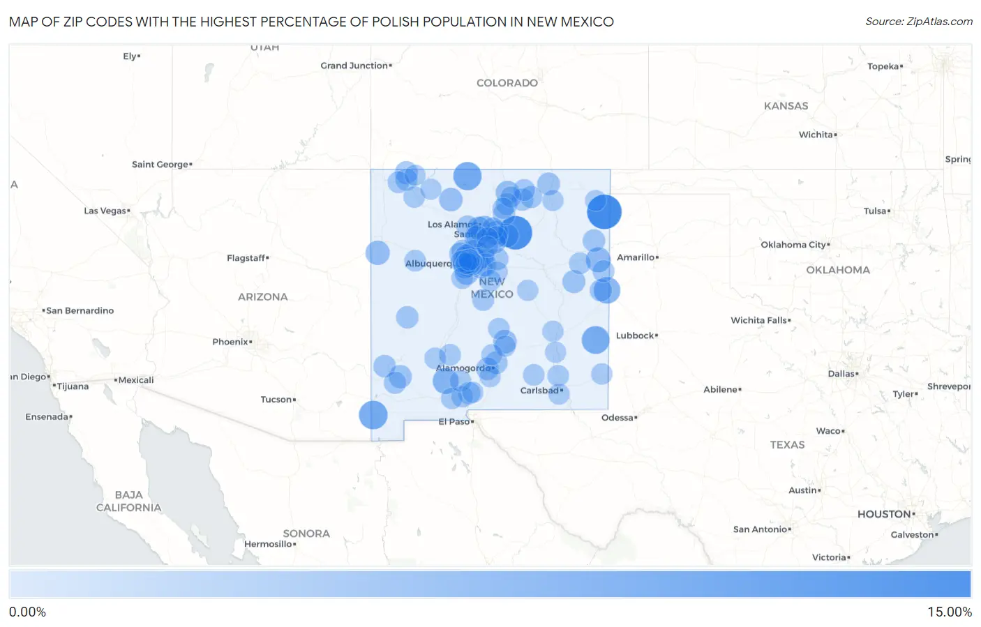 Zip Codes with the Highest Percentage of Polish Population in New Mexico Map