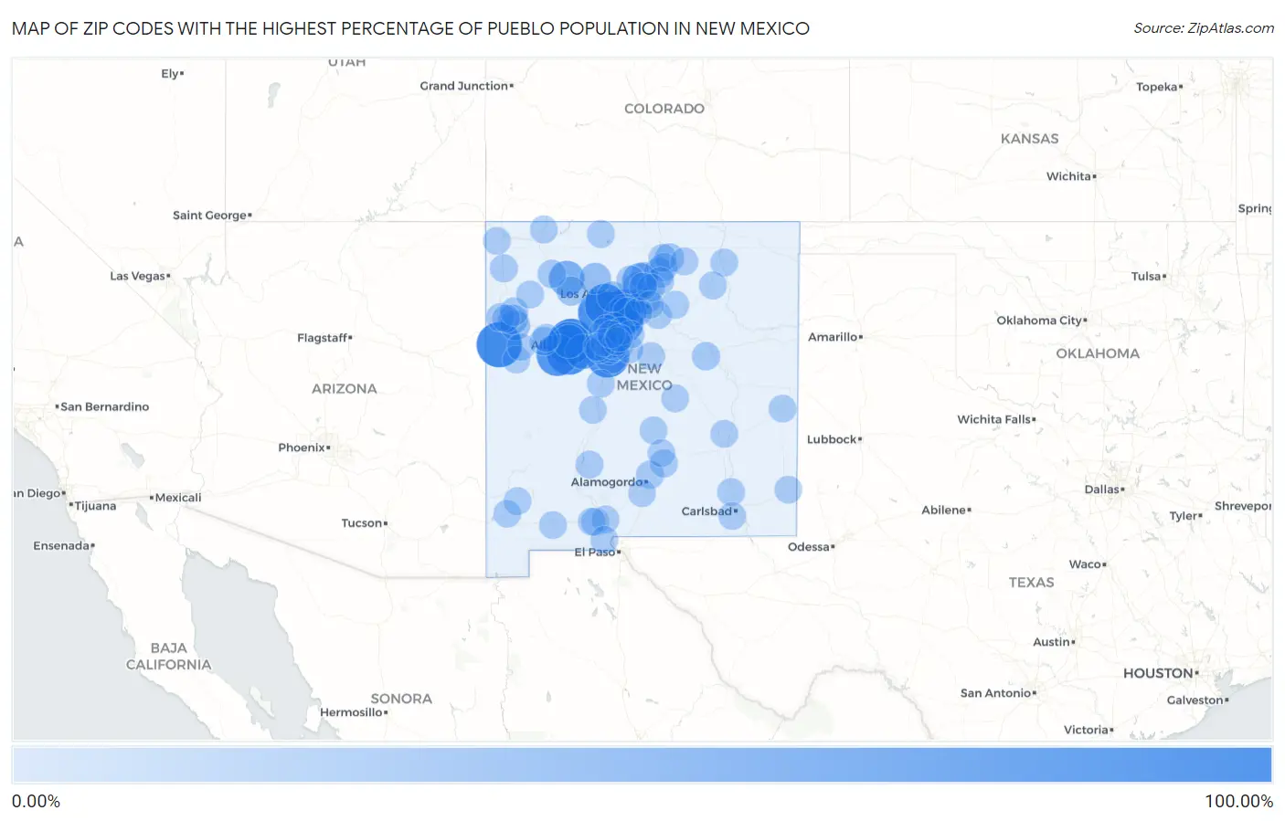 Zip Codes with the Highest Percentage of Pueblo Population in New Mexico Map