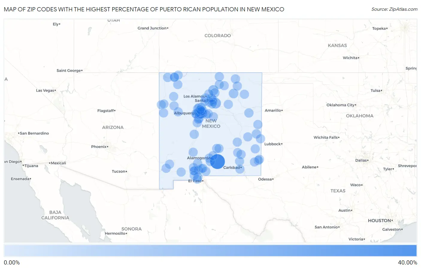 Zip Codes with the Highest Percentage of Puerto Rican Population in New Mexico Map