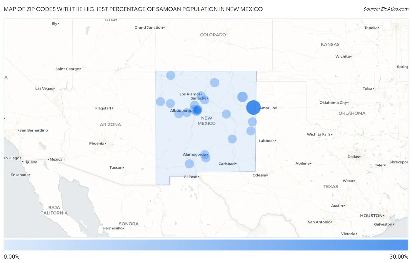 Zip Codes with the Highest Percentage of Samoan Population in New Mexico Map