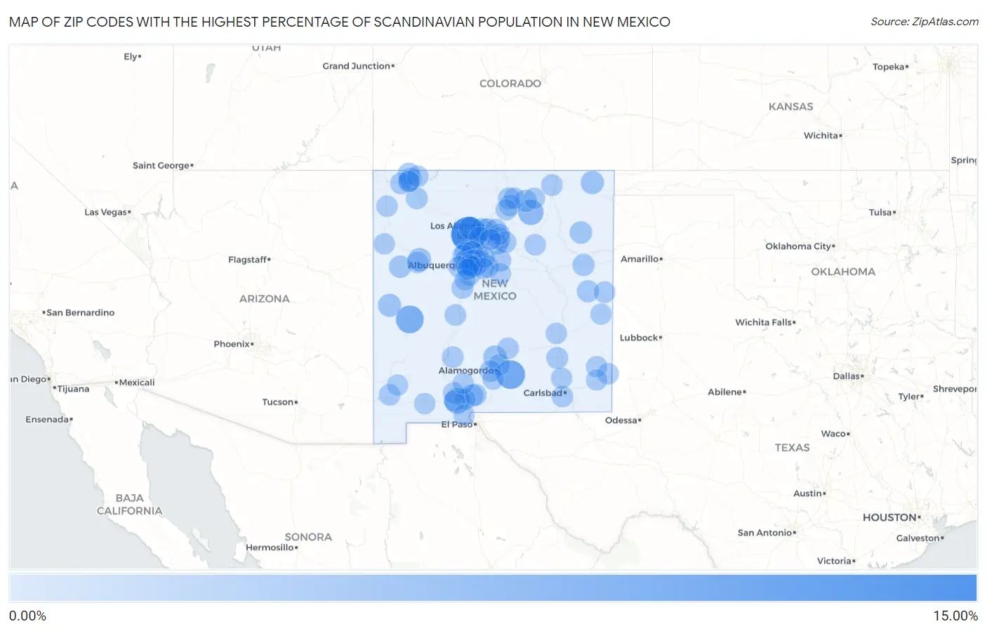Zip Codes with the Highest Percentage of Scandinavian Population in New Mexico Map