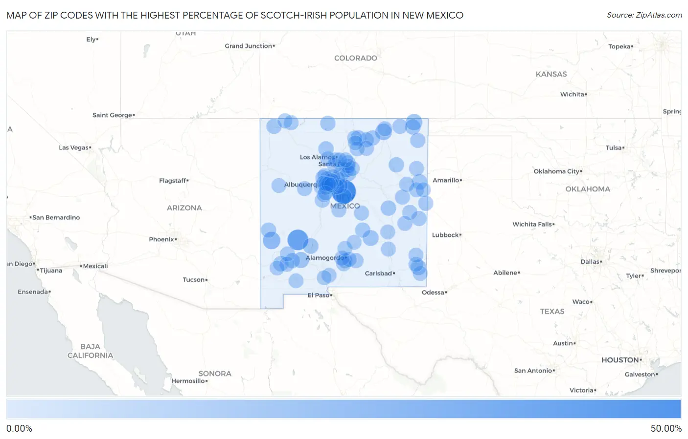Zip Codes with the Highest Percentage of Scotch-Irish Population in New Mexico Map